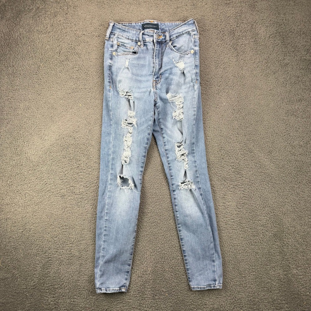 Aeropostale Super High Rise Jegging Distressed Blue Jeans Womens Size 6 Reg
